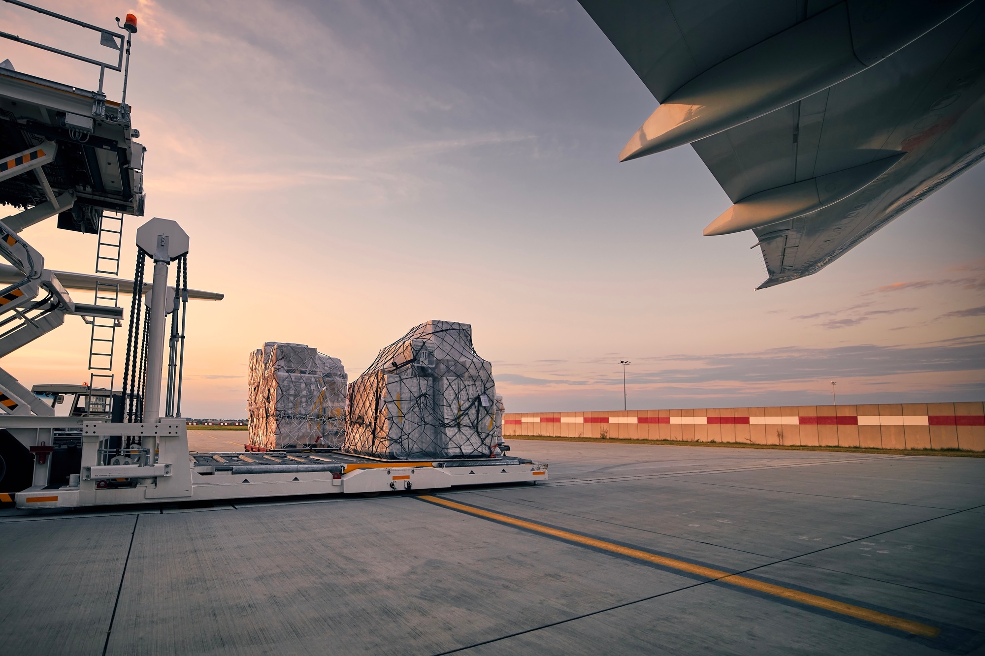 Preparation freight airplane before flight